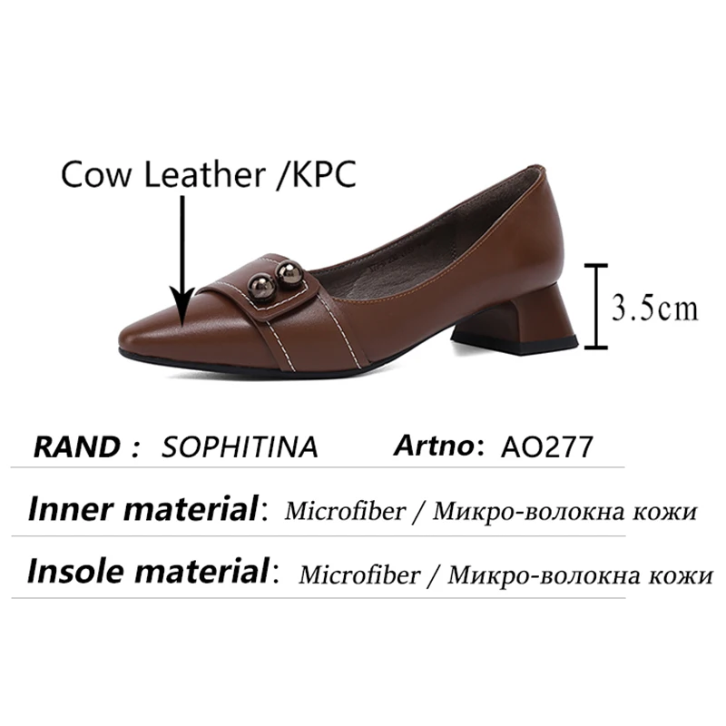 

SOPHITINA Retro Women's Shoes Thick Heel Shallow Mouth Metal Decoration Female Shoes Pointed Toe Daily Wearable Lady Pumps AO277