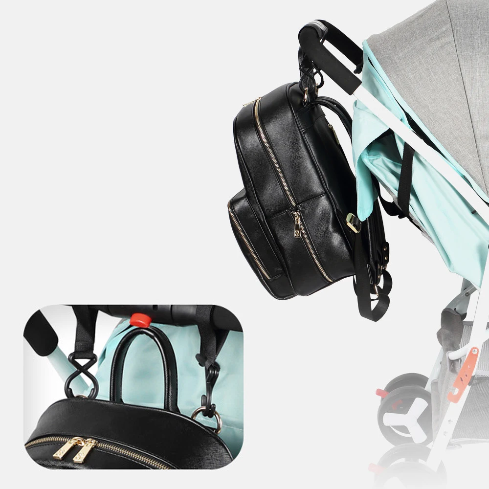 

PU Leather Baby Diaper Bag Backpack, Stroller Organizer Travel Back Pack Maternity +Changing Pad+Stroller Bag Straps Nappy