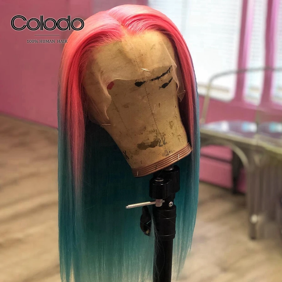 COLODO Glueless 613 парик фронта шнурка 13X4 Омбре человеческих волос парик remy волос бразильские предварительно сорванные синие прямые парики для черных женщин