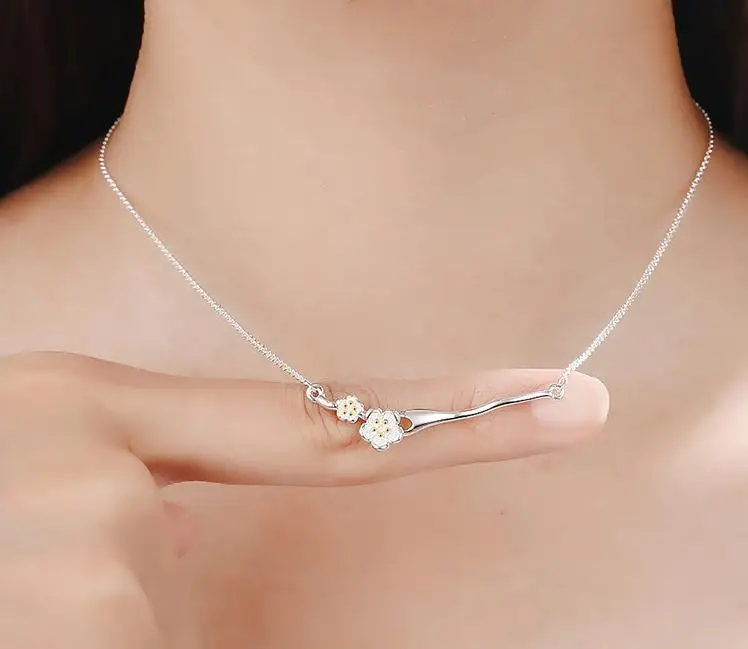 Женское ожерелье из серебра 925 пробы с цветком вишни|Ожерелья| |