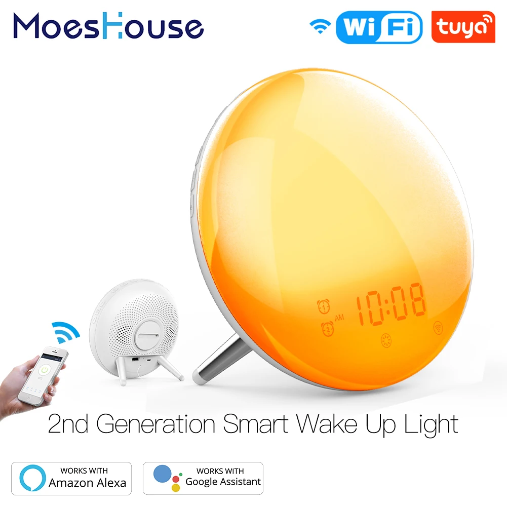 

WiFi Smart Wake Up Light Workday Alarm Clock with 7 Colors Sunrise/Sunset Simulation 4 Alarms Works with Alexa Google Home