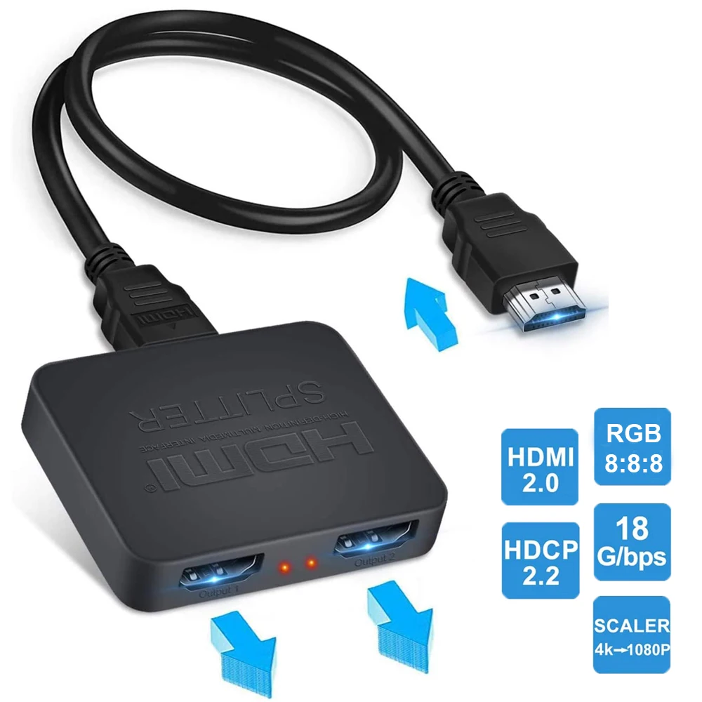 

Navceker HDMI Splitter 1x2 1080P 4K HDMI Splitter 1 in 2 out 2 Port HDMI Amplifier HDMI Cable Splitter 2.0 For HDTV PS4 PS5 Xbox