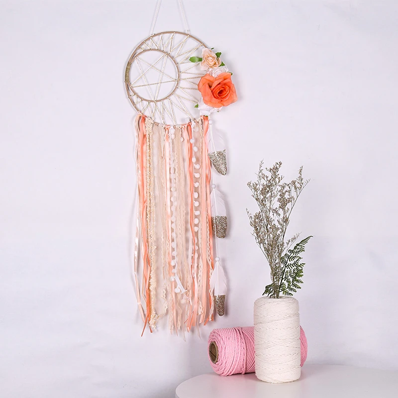 

Decorative Pendant with Metal and Farbic Dream Catcher Unique Wall Hanging Suit for Living Room Children's Room GQ