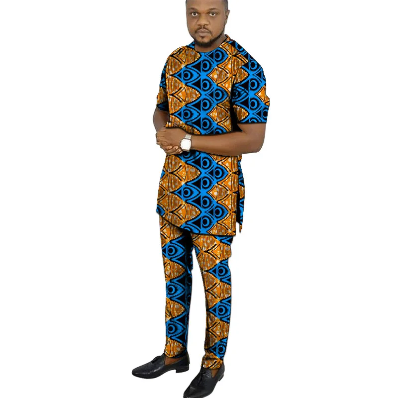 

Set to print African male clothing short-sleeve shirt with pant hip pants defines customizing formal men's wedding clothes