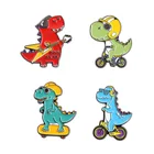 Эмалированный значок на лацкан с изображением динозавра езды на велосипеде, Мультяшные животные, модные аниме Броши для женщин, хиджаб, булавка, ювелирное изделие для одежды