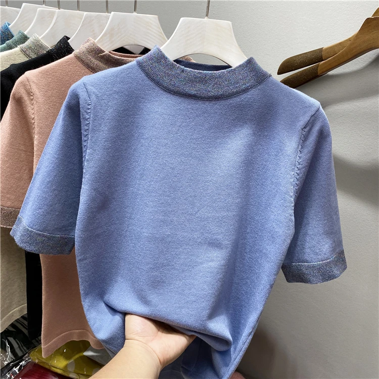 Fashion loose half sleeve knitted sweater women turtleneck patchwork Pullovers 2022 spring autumn tops | Женская одежда