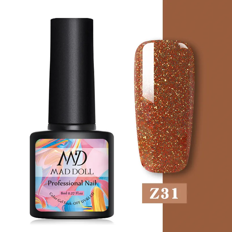 Z31 MAD DOLL, 8 мл, блестящий гель, матовый лак для ногтей, розовое золото, блестящий лак, замочить от УФ-ногтей, Гель-лак - Цвет: Z31