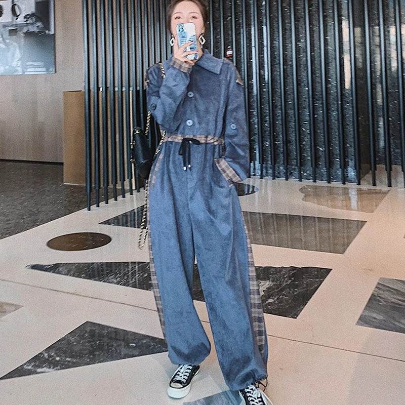 Workwear jumpsuit female 2021 spring new Korean style loose handsome student casual wide leg high waist jumpsuit pants women s44