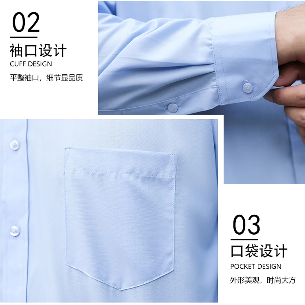 High Quality Long Sleeve Formal Shirts for Men Solid Color Dress Clothing 6XL 7XL 8XL Plus Size White Button Up Business Blouses images - 6