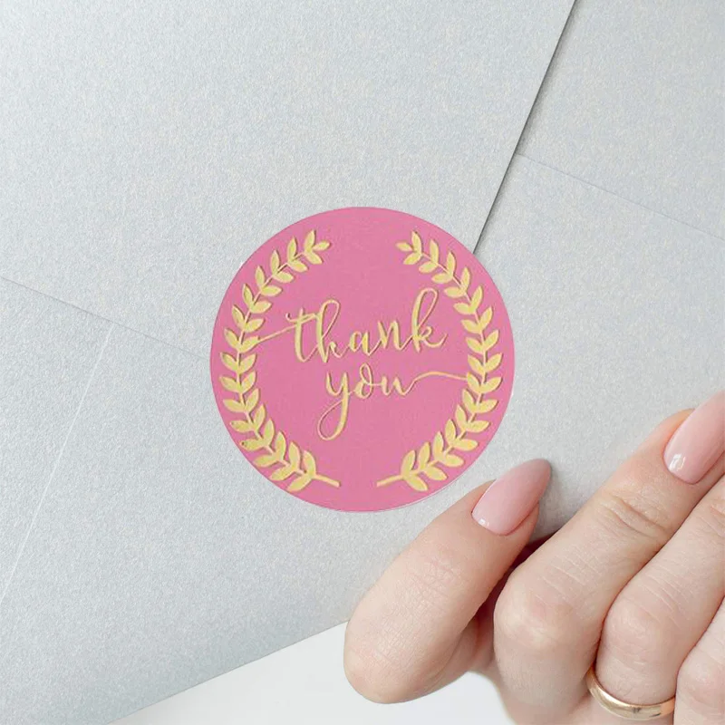 

25mm 500pcs Thank you Pink Stickers golden glitter labels baking cake sticker candy bottles stickers for business stickers decal