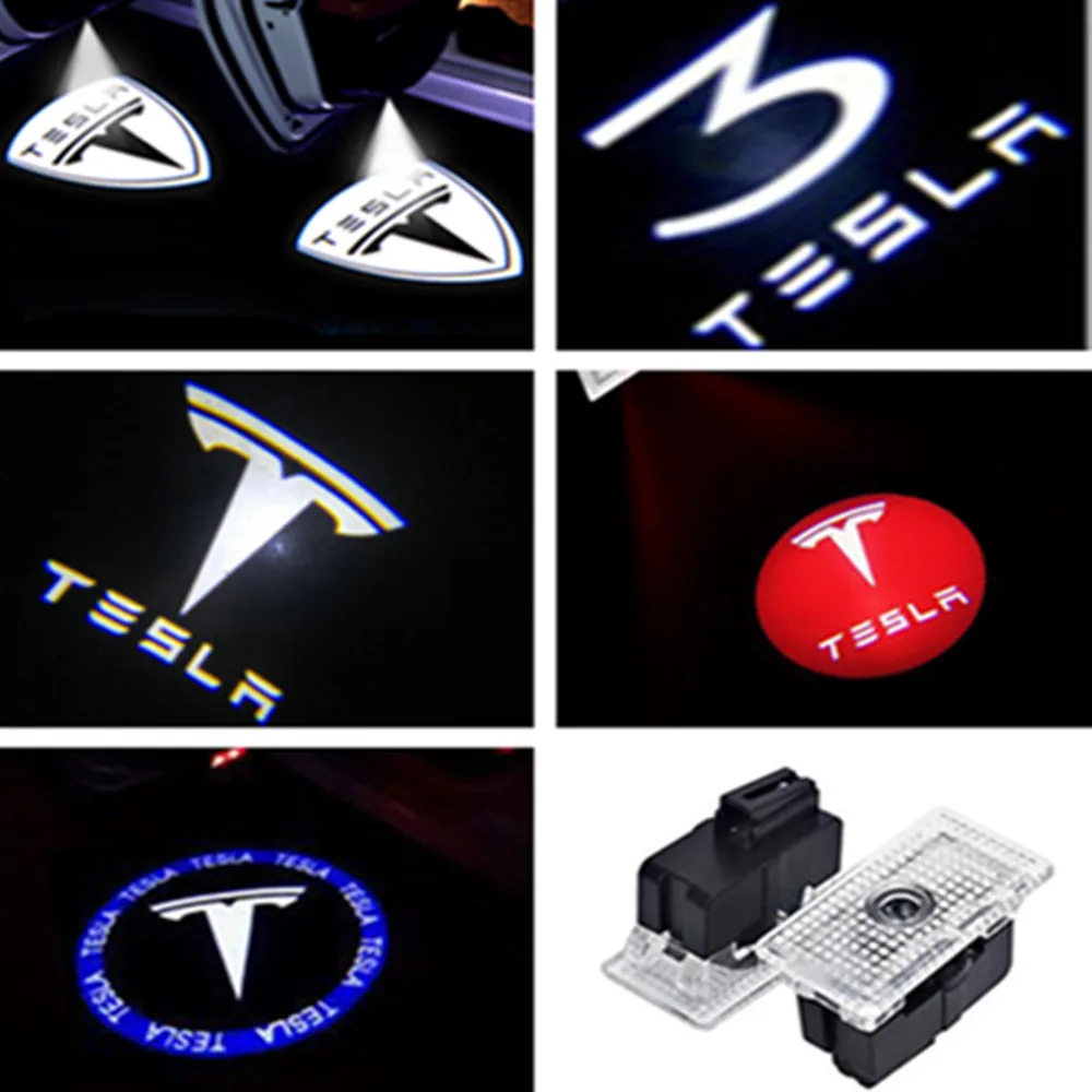 Приветственная лампа для Tesla Model S 3 X Y автомобильная светодиодная с логотипом