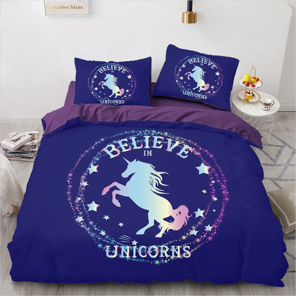 

Classic 3D Bedding Set Comforter Quilt Cover Double King Queen Double Single Size Unicorn Cartoon Design Custom Bedclothes