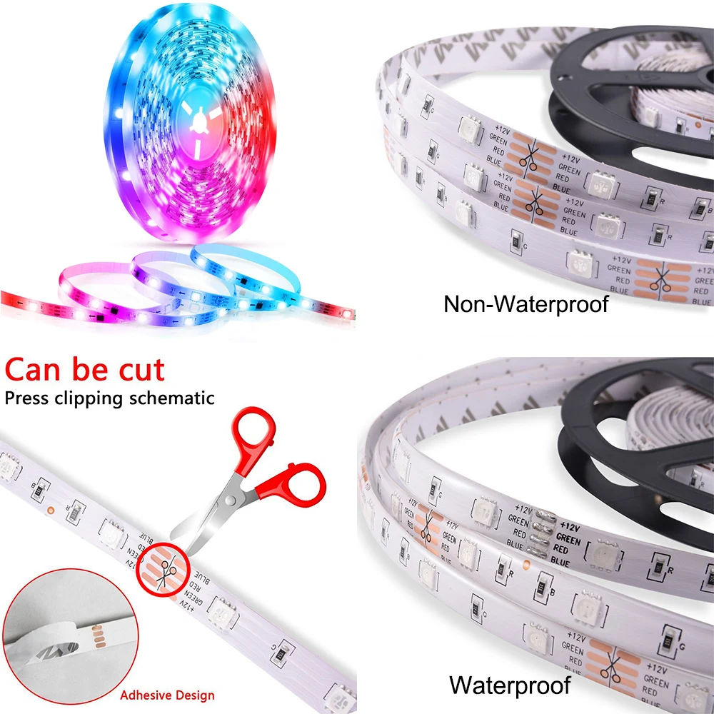 

LED Strip Lights Music Remote Control 5050 Flexible Tape Luces Led 5M 10M 15M Waterproof RGB DC 12V LED Ribbon Lamp Home Decor