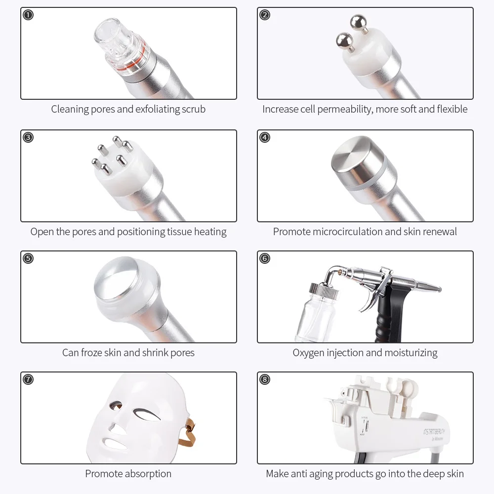 8 в 1 Гидра Дермабразия РФ био светильник спа машина для лица струя воды гидро