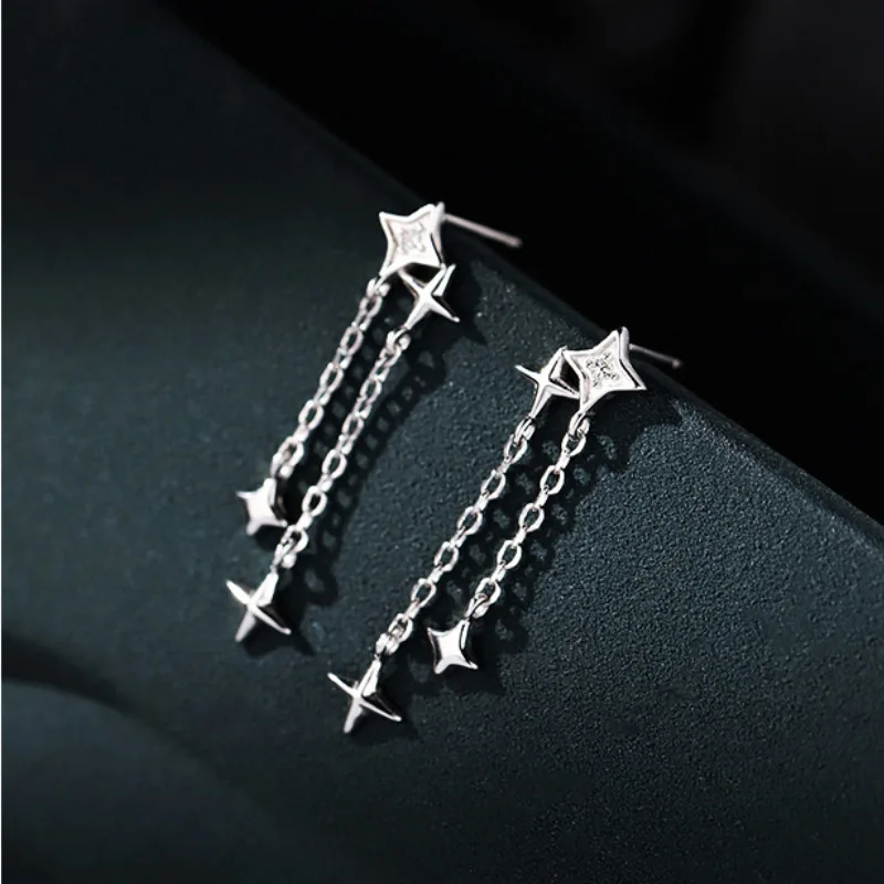 

925 стерлингового серебра длинный крест браслеты с подвесками свисающие серьги для женщин, для девочек Свадебная вечеринка, модное ювелирно...