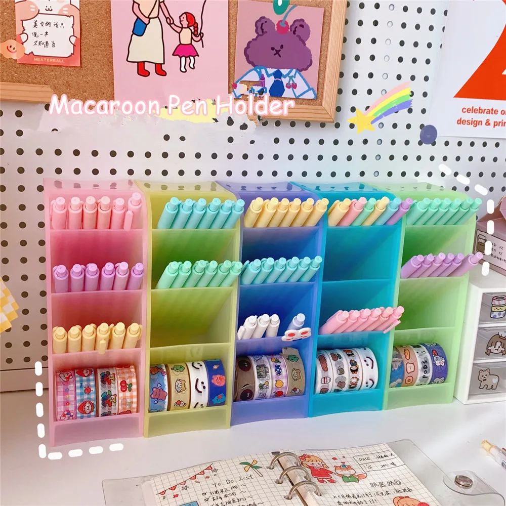 MINKYS New Kawaii Macaroon Color 4 Gird Desktop Organizer Pen Holder Big Size Desk Makeups Pencil Storage Box School Stationery |