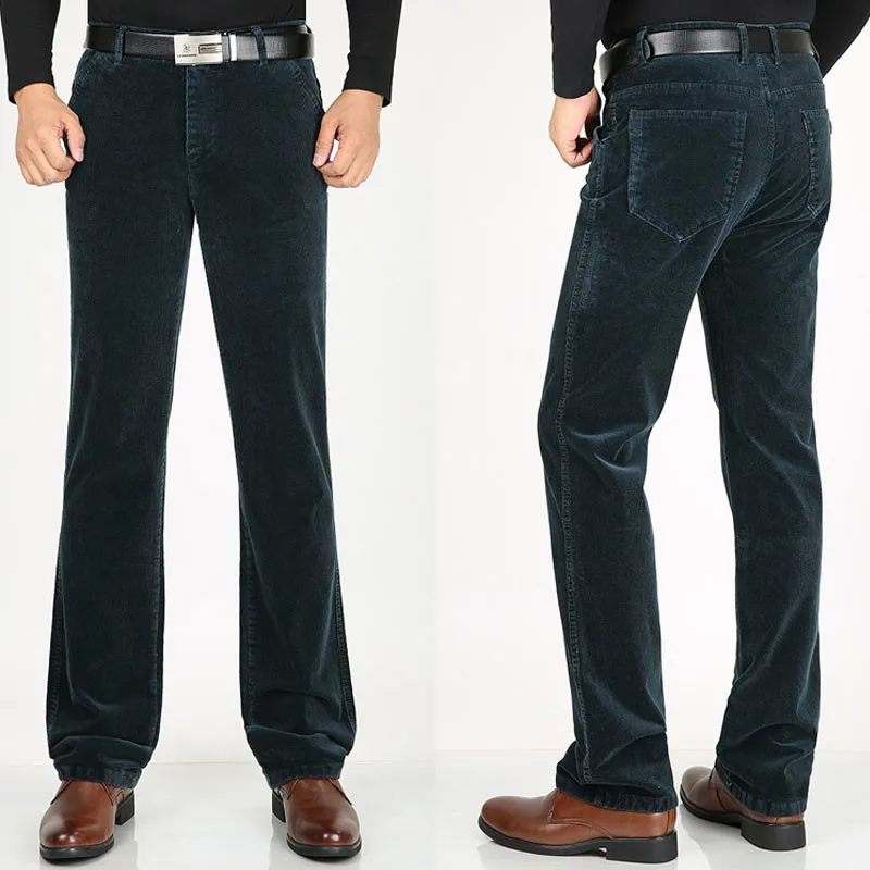 Зимние новые мужские Стрейчевые хлопковые вельветовые штаны с высокой талией