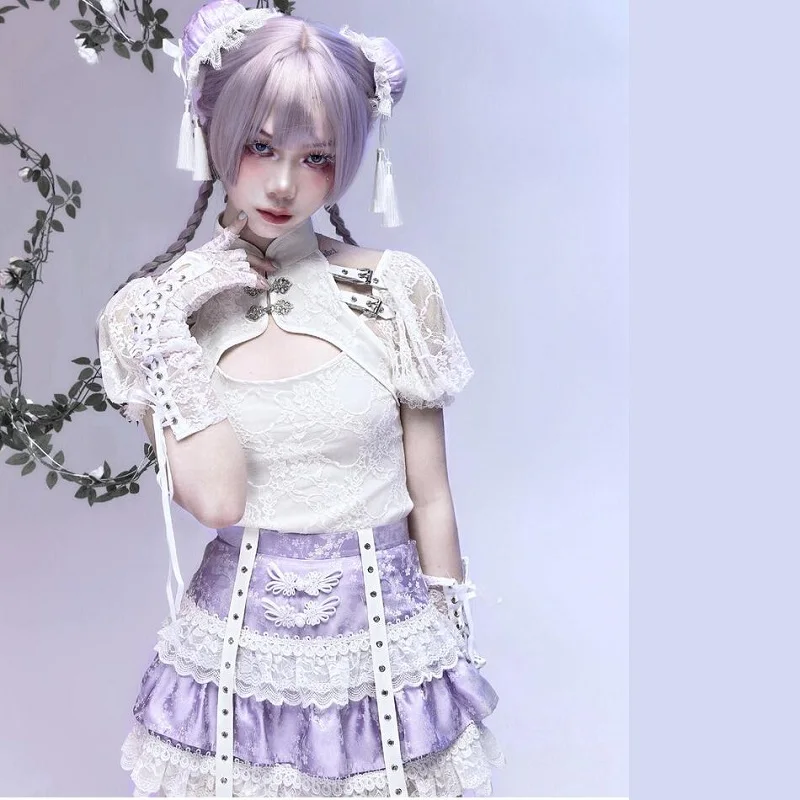 Harajuku китайский Стиль со стоячим воротником для женщин пикантные открытые с