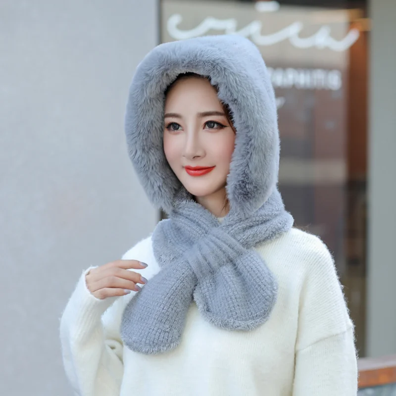 Зимние шапки бини женский шарф вязаная шапка с капюшоном Теплые Мешковатые