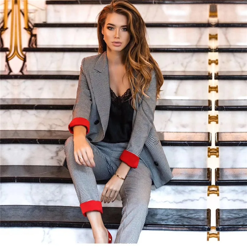 Новый Демисезонный комплект из двух предметов 2019 двойной на пуговицах с разрезом