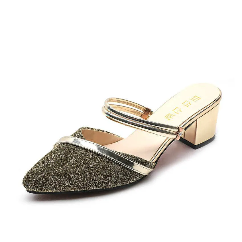 

Size 35-44 Women Sandals Sexy Crystal Summer Square Heel High Heels Ladies Fashion Buckle Strap Pumps Shoes Chaussure Femme