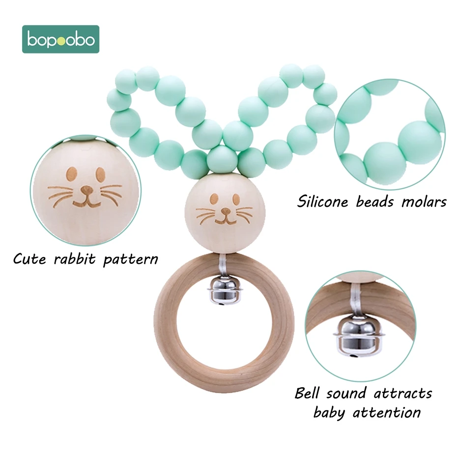 Bopoobo 1 шт. BPA бесплатные Силиконовые Прорезыватели зубов детские бусы кольца из натурального дерева зубы резиновый Houten Ringen деревянные погремушки детского подарка