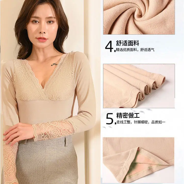 

2021women's plus Velvet Warm Clothing Underwear Body Shaping Inner Shirts Lace Base Shirt One - Piece Sweater Goddess Clothing
