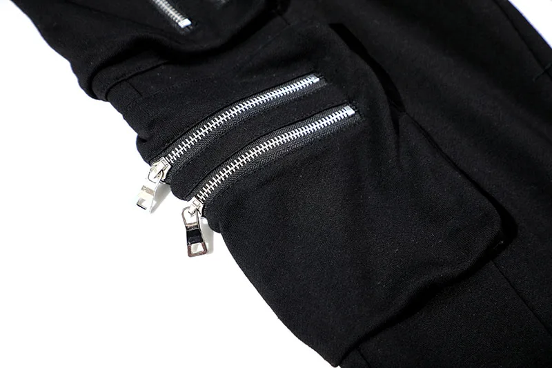 

IEFB Functional Style Multi Pocket Workwear Sweapants Men's High Street Fashion Leg Split Casual Pants Black Trousers 9Y7493