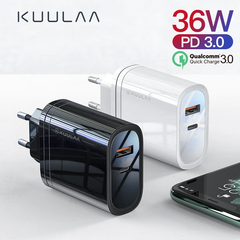 KUULAA 36 Вт USB зарядное устройство Quick Charge 4,0 PD 3,0 быстрое зарядное устройство US EU переходник супер зарядное устройство для iPhone 11 X XR XS 8 Xiaomi Mi 9