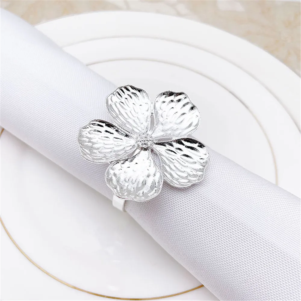 

12 / PCS new hotel tableware golden flower identification napkin buckle flower napkin ring manufacturer wholesale