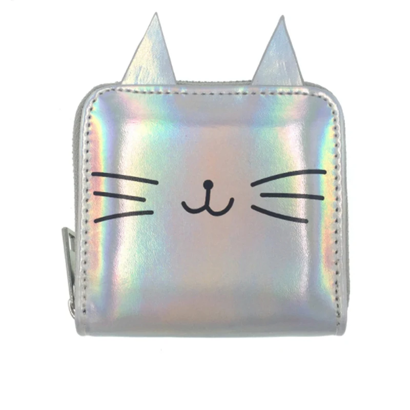 

Fashion Pu Leather Laser Hologram Cute Wallets For Women Girls Coin Purses Cartoon Cat Face Mini Holders
