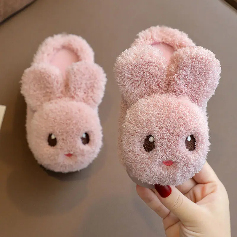 

New Cute Rabbit Ears Children Fuzzy Slippers Autumn Winter Home Indoor Warm Cotton Fluffy Slippers Fur Slip-On Baby Kids Shoes