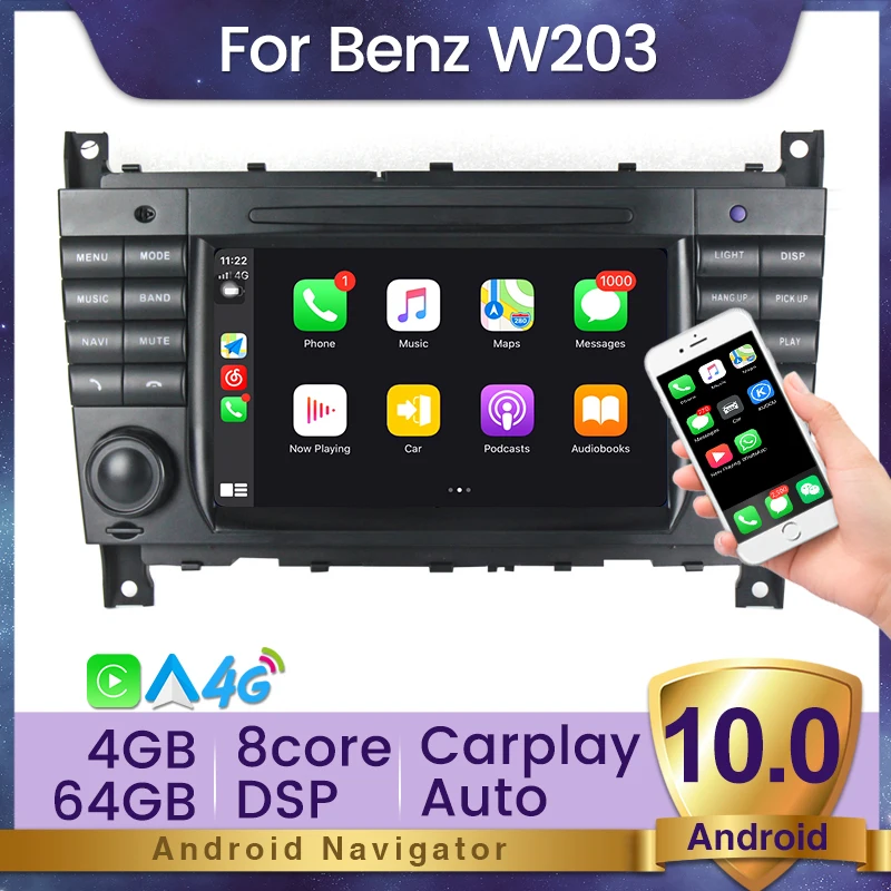 Автомобильный DVD-плеер DSP RDS Android 10 0 GPS Мультимедиа для Mercedes BenzC-Class S CLC W203 CLK W209 2004-2007