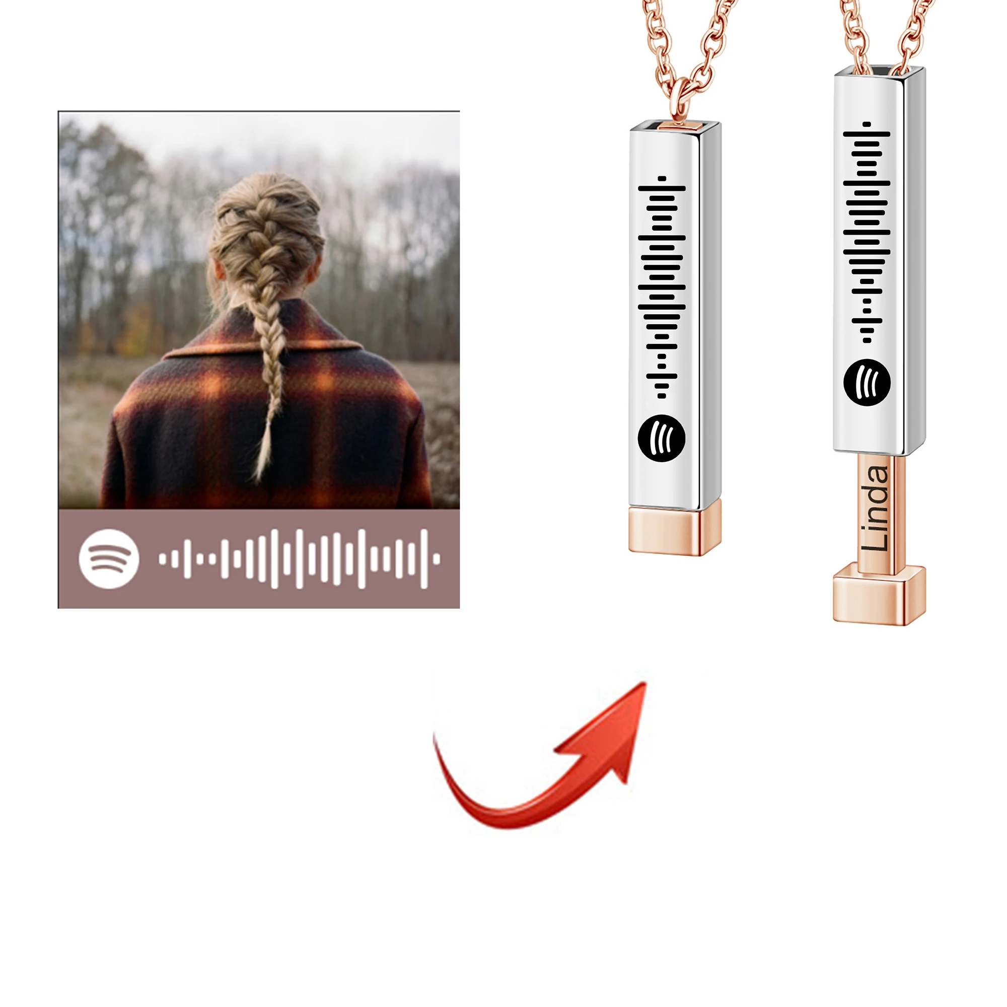 

Personalized Custom Music Scan Song Spotify Code Necklace Flexible Square Shaped Bar Necklace Engraved Name Pendant Jewelry Gift