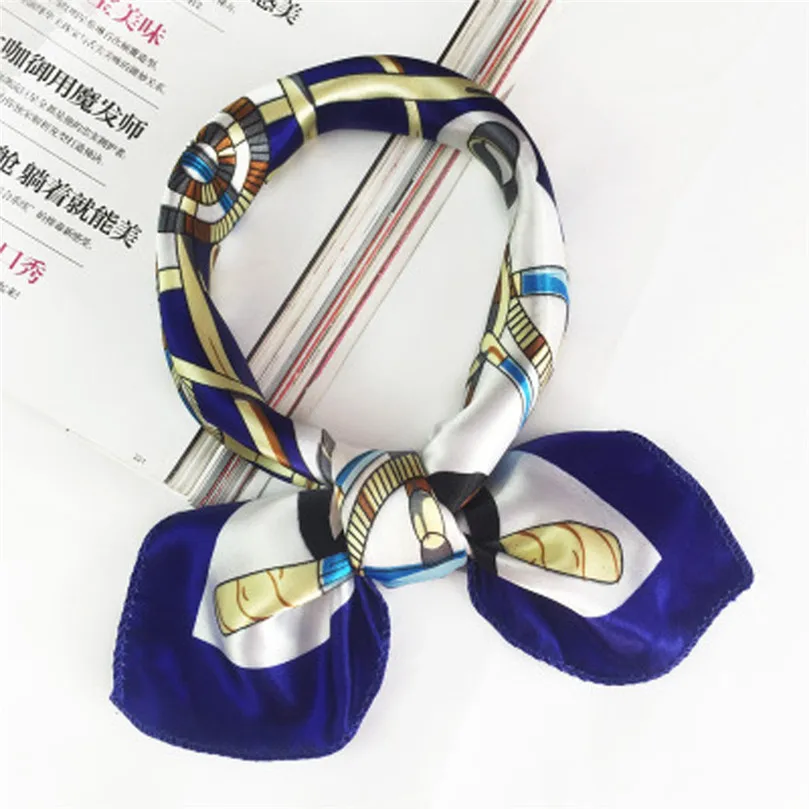 Шелковый шарф женский с принтом платок шейный маленькая бандана квадратные