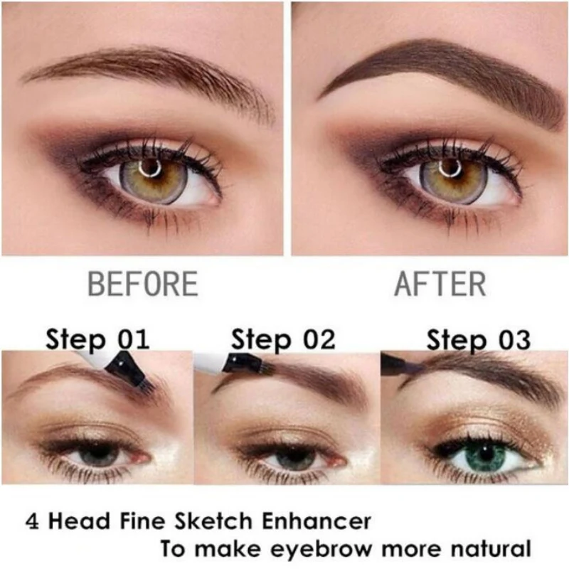 New Four Tips Eyebrow Pen Waterproof Smudge-proof Tip Liquid Tattoo Pen.w | Красота и здоровье
