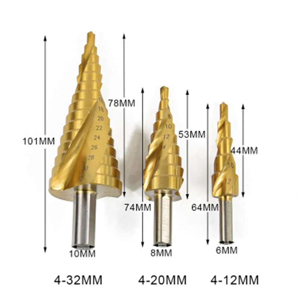 Ступенчатое сверло с треугольной ручкой титановым покрытием 4-32 4-20 мм |