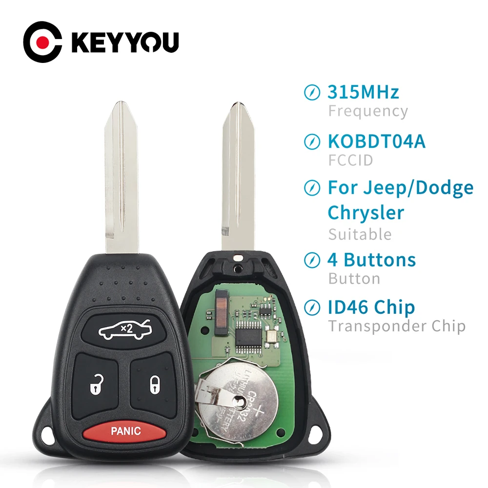 KEYYOU 3/4 Кнопка 315 МГц KOBDT04A Автомобильный ключ дистанционного управления для Dodge