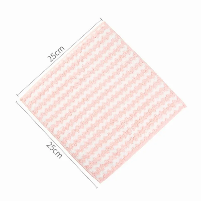 

1Pcs Striated Pattern Coral Fleece Rag Kitchen Dish Cloth Bathroom Cleaning Hands Towel Household Scouring Pad Washing Cloth