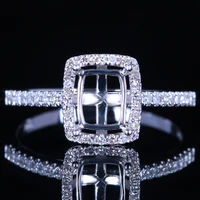 HELON Emerald Cut 5x7mm Solid 14K White Gold Genuine Natural Diamond Semi Mount Engagement Ring Setting Women Fine Jewelry Gift