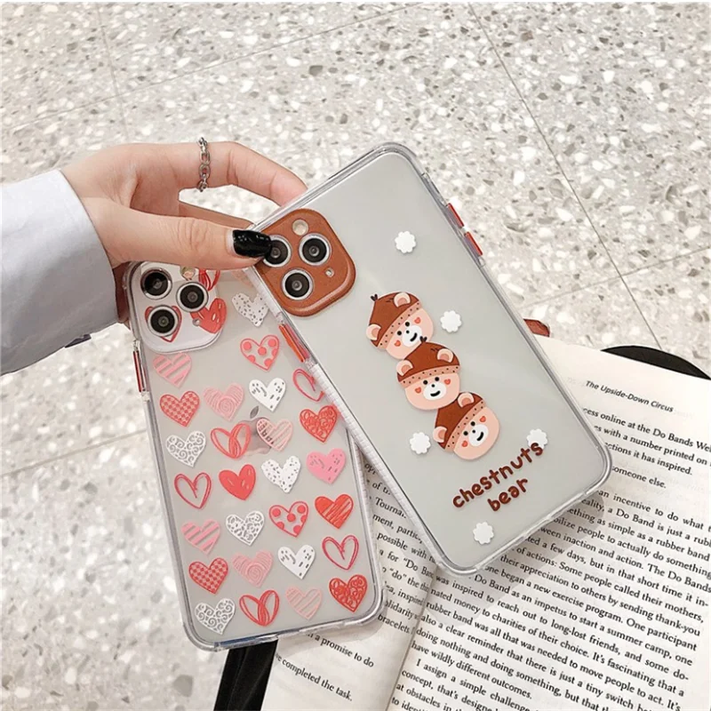 Милый каштан чехол для телефона с сердечками iphone 11 Pro Max 7 8 plus X XR XS SE2020 задняя