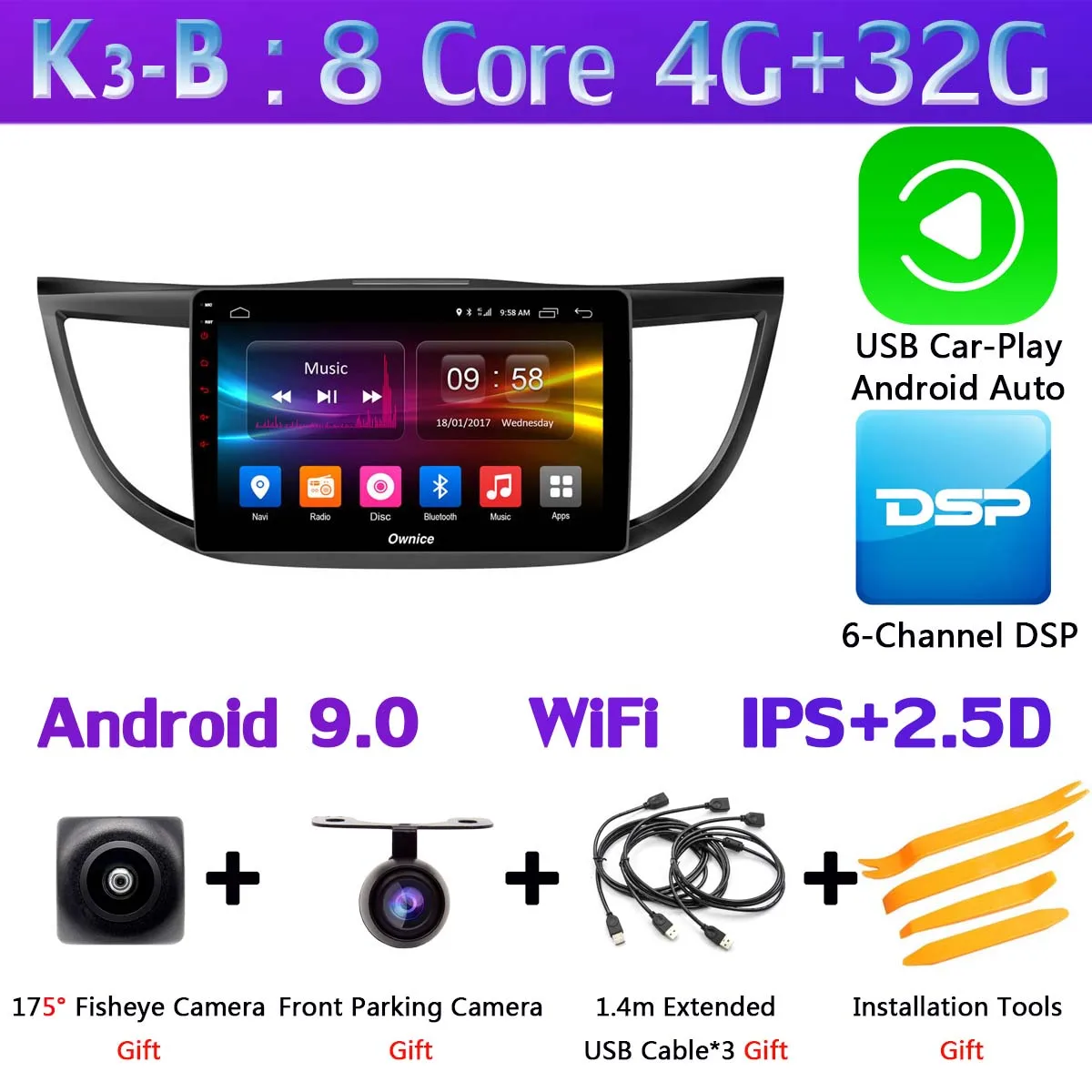 K3-B-CarPlay 360 ° камера Android 9,0 8Core 4+ 64G SPDIF DSP CarPlay автомобильный мультимедийный плеер для Honda CRV 2012 2013 gps радио - Цвет: K3-B-CarPlay