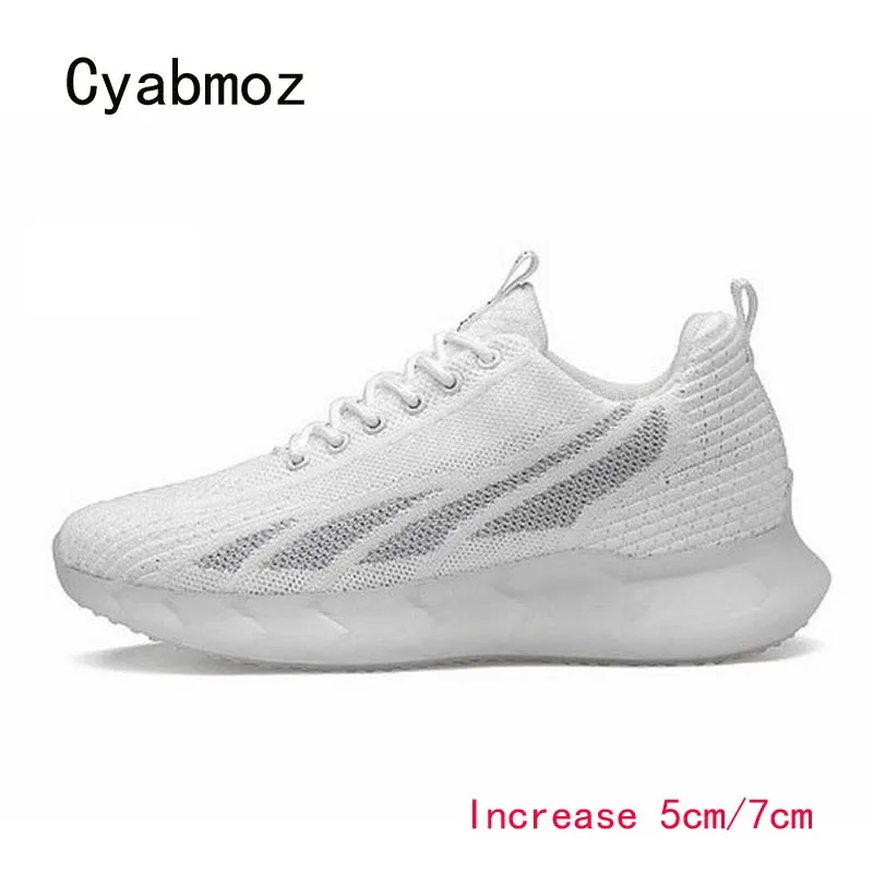 

Cyabmoz Men sneakers Height incresing shoes 5cm and 7cm Elevator Breathable Mesh Outdoor Leisure Man Shoe Casual White shoes