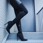 BERZIMER женская обувь сапоги на высоком тонком каблуке эластичные черные туфли на высоком каблуке с молнией сбоку; Сапоги выше колена; Женская обувь; Для женщин; Большой Размеры 41 42, 44, 47 (Европа)