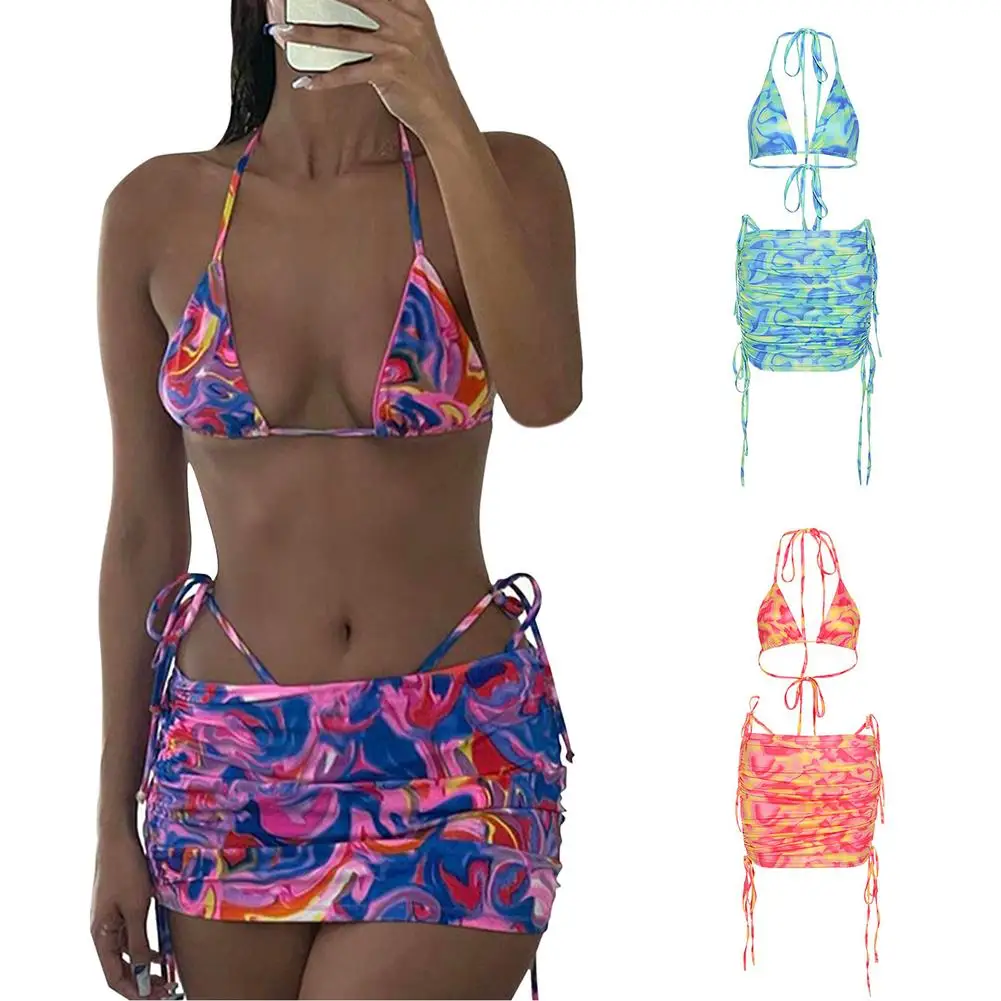 

Соблазнительное бикини 2021, плиссированный купальник на бретельках, женский купальник, Женский мини-бикини, комплект бикини, купальник, пляж...