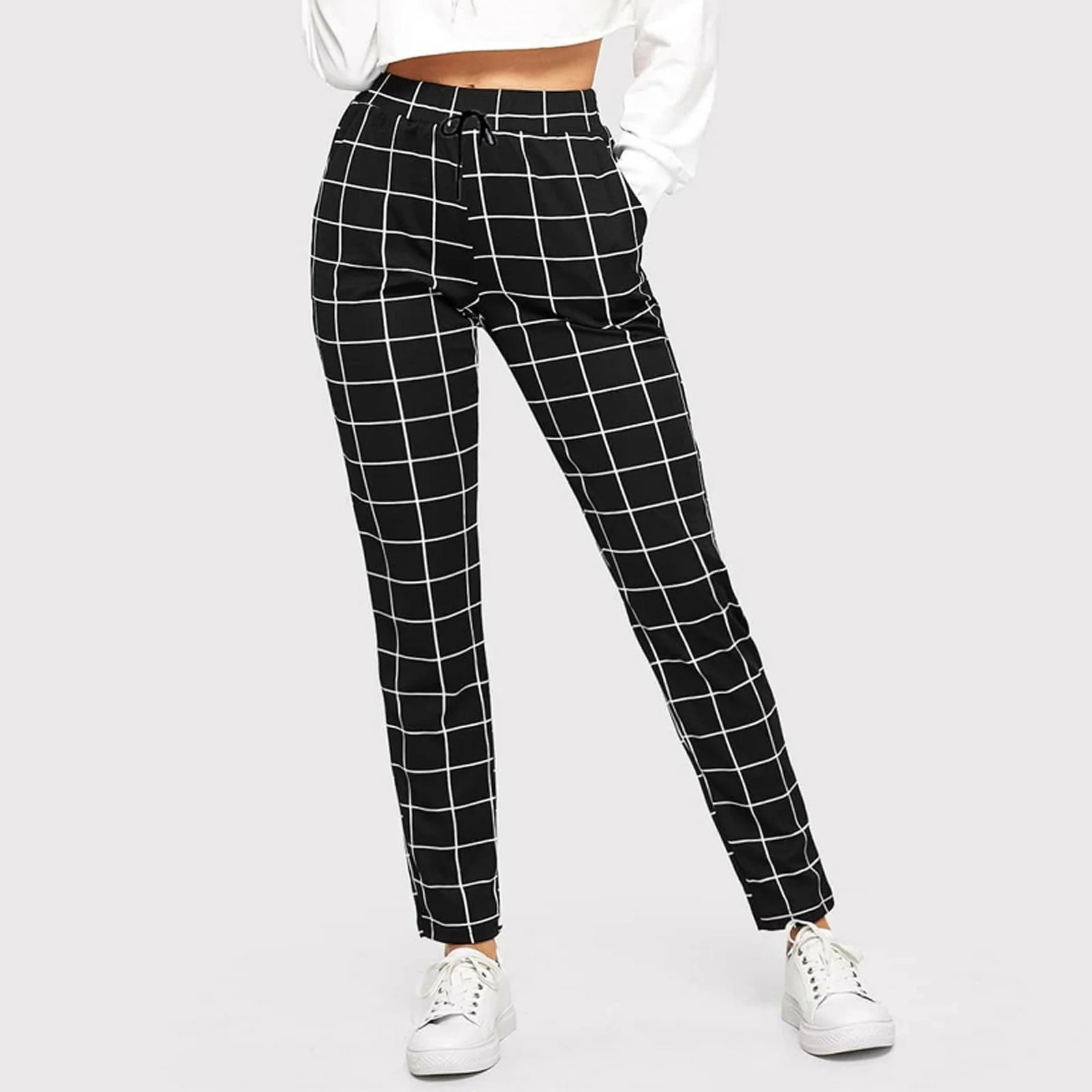 

Women's Plaid printed sports tights, casual pants, casual pants
