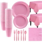 Розовые вечерние набор одноразовой пластиковой Салфетка под тарелку кружку посуда для дня рождения вечерние украшения Baby Shower Рождество Свадебная вечеринка Вечерние