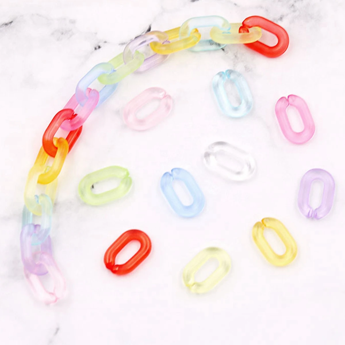 

200 Mixed Transparent Color Acrylic Oval Linking Rings Open Chain Beads 15X10mm