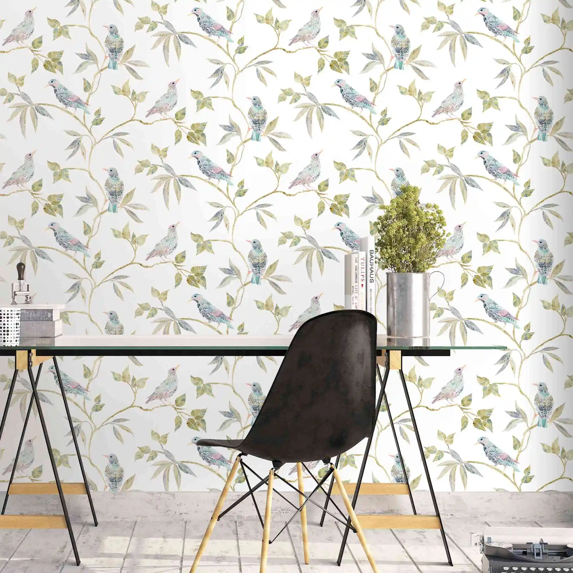 Китайские экзотические цветочные обои в восточном стиле с ветки дерева птицей