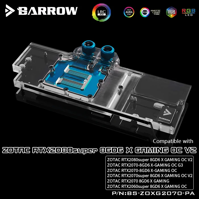 BARROW Water Block используется для ZOTAC RTX2070 8GD6 X GAMING OC / 2070 AMP ZT-T20700D-10P GPU Блок поддержки Backplate